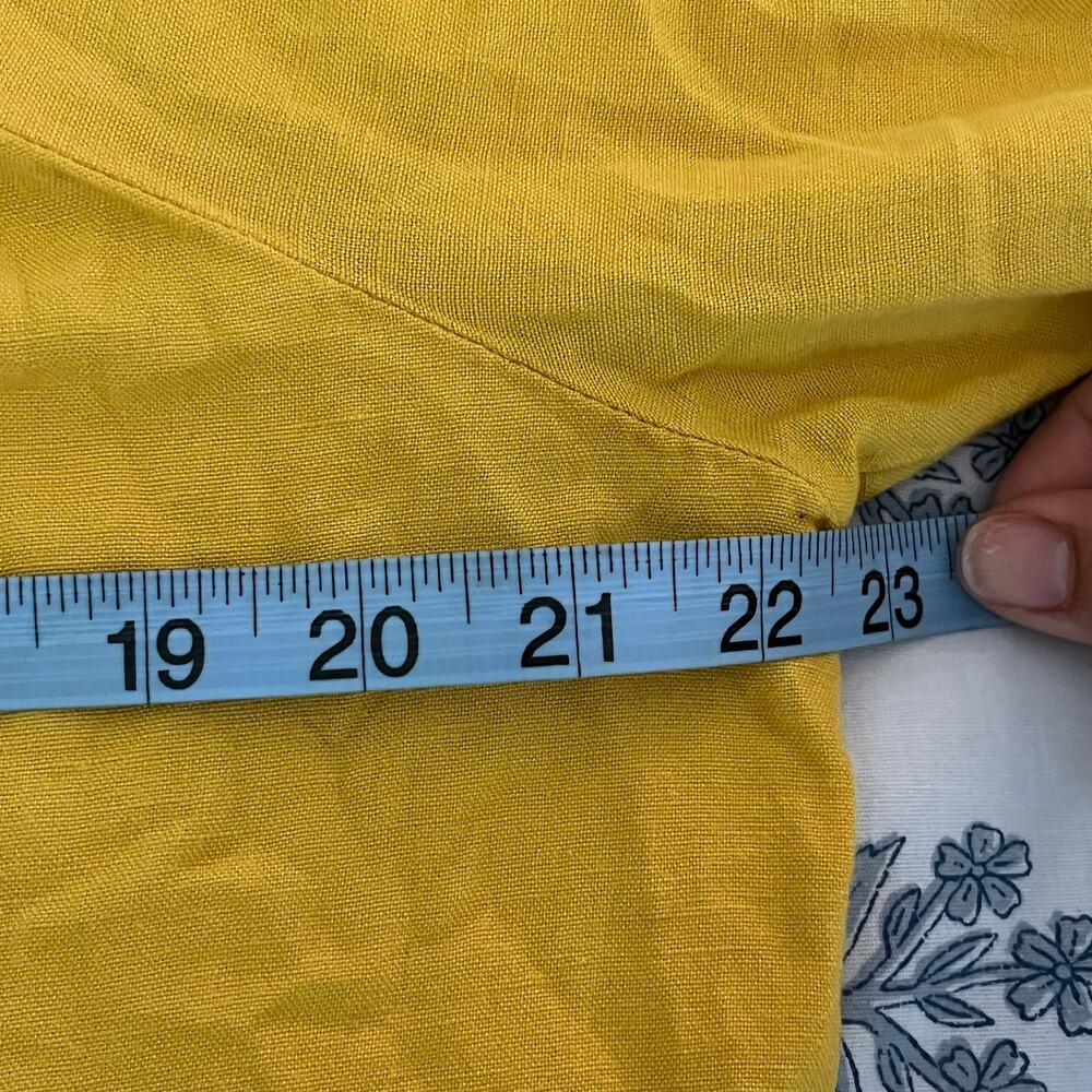 Old Navy Blouse Large Yellow Linen Blend Women's Peplum Tie Neck Boho - Picture 5 of 6